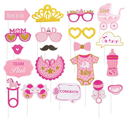 20 Pcs Baby Shower Photo Booth Props for Girls - Pink & Gold