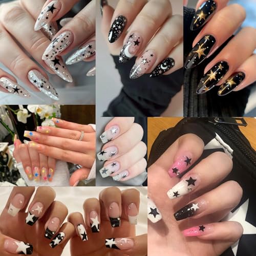 Self-Adhesive Star Nail Stickers - 8 Sheets of 3D Decals