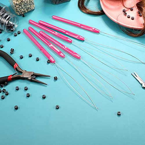 10-Pack Hair Extension Loop Needle Threader Tool Set - Rose Red
