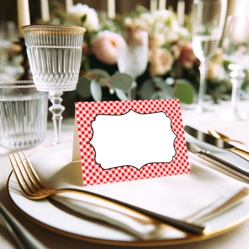 24 Pack Red Gingham Place Cards for Italian Themed Parties
