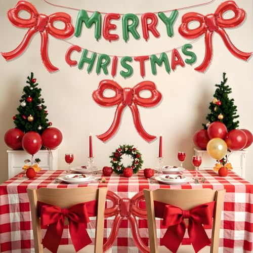 4 Giant Red Bow Foil Balloons for Birthday and Party Decor