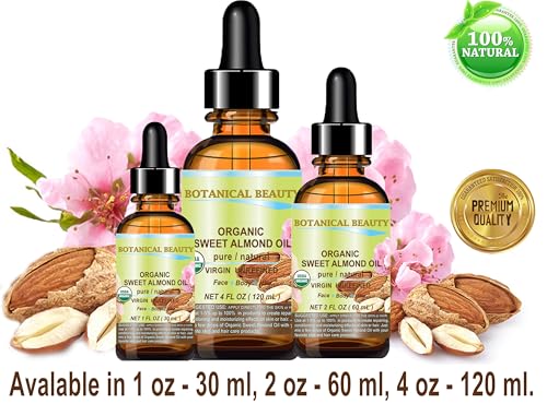 Botanical Beauty Organic Sweet Almond Oil - 100% Pure Cold Pressed Carrier Oil