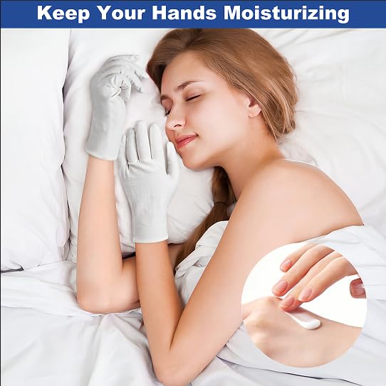 Htaexpu 3 Pairs White Cotton Gloves for Dry Hands Overnight Moisturizing Spa Treatment