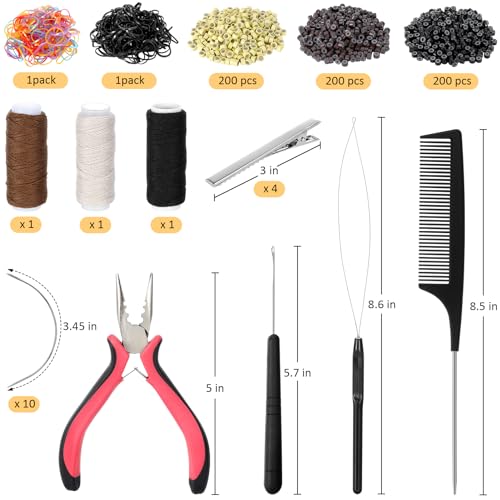 600Pcs Hair Extension Tools Kit Micro Link Beads & Accessories for Hair Styling
