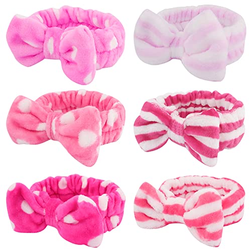 WHAVEL 6 Pack Pink Spa Headbands - Soft Microfiber Face & Hair Wraps for Makeup & Shower, Type 12