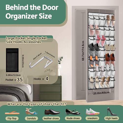 Over the Door Shoe Organizer - 35 Pocket Hanging Storage Bag