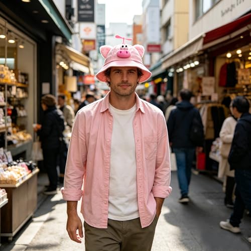Pig Propeller Hat for Adults | Fun Summer Bucket Hat Costume