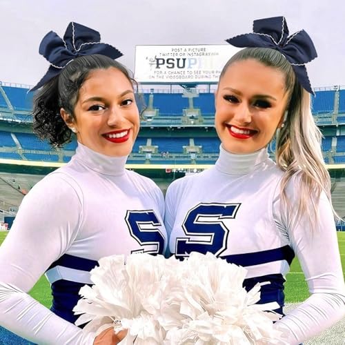 Navy Cheerleading Bows - Large Ponytail Holders for Girls
