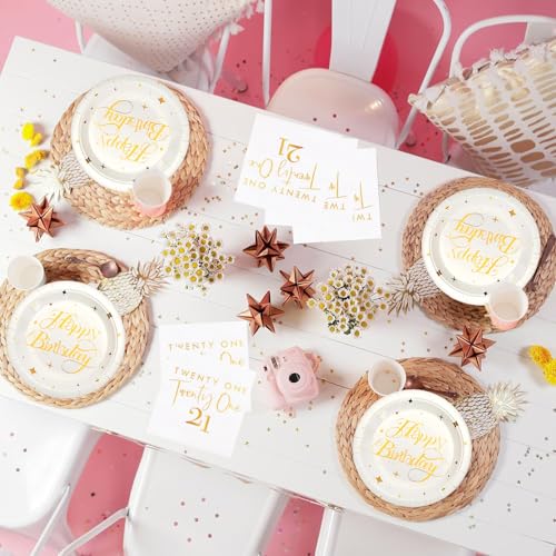Elegant White and Gold 21st Birthday Party Tableware Set for 20