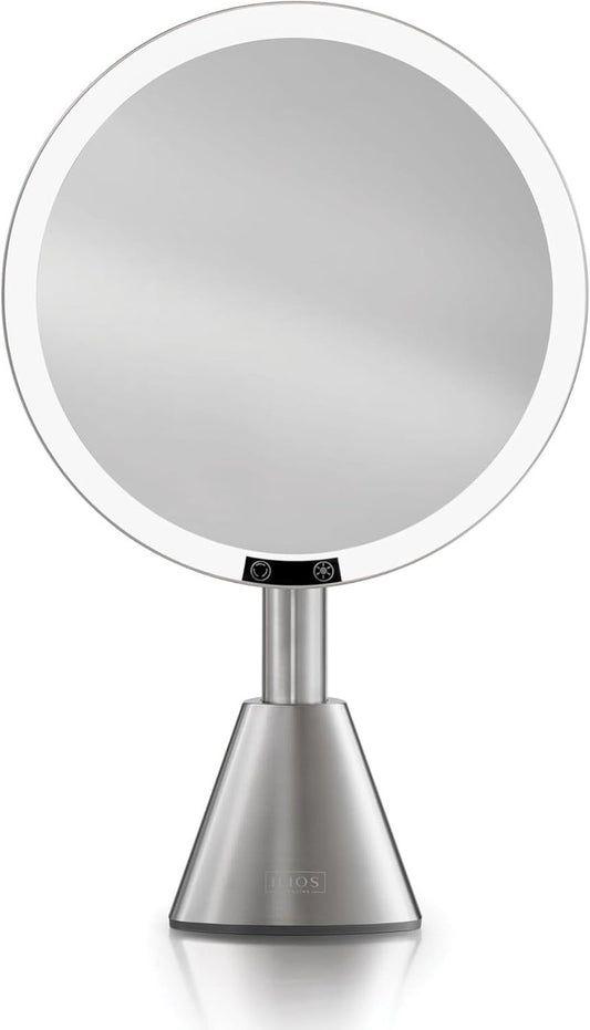 Ilios 9" Lighted Makeup Mirror - 5X Magnification, Rechargeable LED | Adjustable Lighting 3200K–6500K, Silver