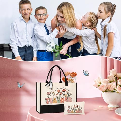 Teacher Appreciation Gifts Tote Bag & Makeup Bag Set for Women - Teacher Bags