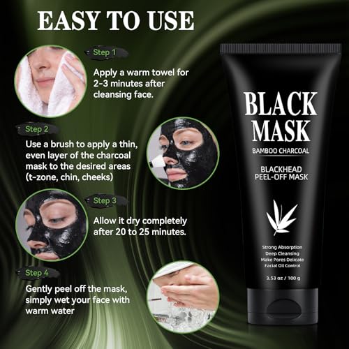 Wonshine Charcoal Blackhead Remover Mask with Brush – Deep Pore Cleansing 3.53oz