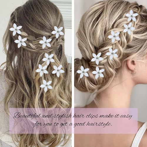 Hayooha White Flower Mini Hair Clips - 20 Pcs Rhinestone Hair Barrettes for Women, Wedding & Bridal Accessories