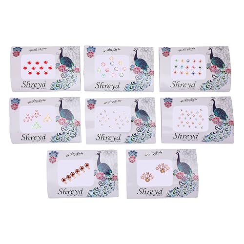 Multicolour Pack of 8 Crystal Bindi Stickers for Women - Aditri Creation