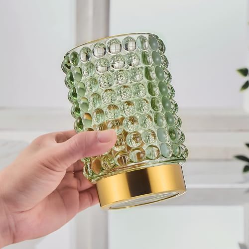 LEICURACE Vintage Glass Makeup Brush Holder, Green Large Desk Organizer