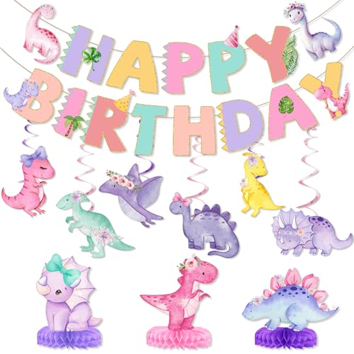 Pastel Dinosaur Birthday Party Decorations Set for Girls
