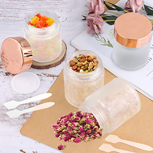 Cositina 4 Pack 7oz Frosted Glass Cosmetic Jars with Rose Gold Lids