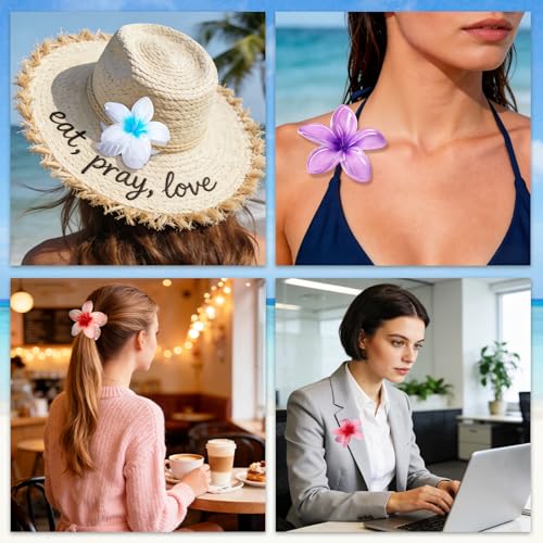 Hawaiian Flower Hair Clips - 12 Pack Claw Clips for Women