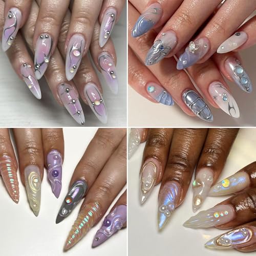 3D Aurora Nail Art Charms - Iridescent Bubble Beads & Rhinestones
