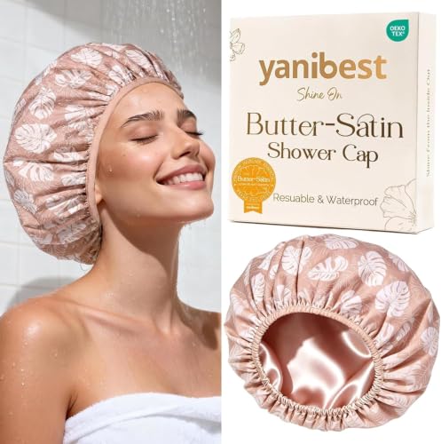 YANIBEST Waterproof Satin Lined Shower Cap - Frizz Free & Durable