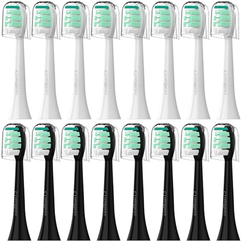 CloudDent 16 Pack Replacement Toothbrush Heads for Philips Sonicare (Black/White)