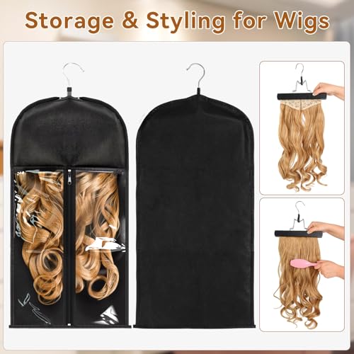JOLYEAK 1 Pack Wig Storage Bag with Hanger (Size Large) - Extra Long Wig Holder with Transparent Zip Closure