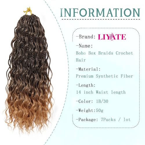 LIYATE 14 Inch Boho Crochet Braids 1B/30 - Pre-Looped Knotless Hair