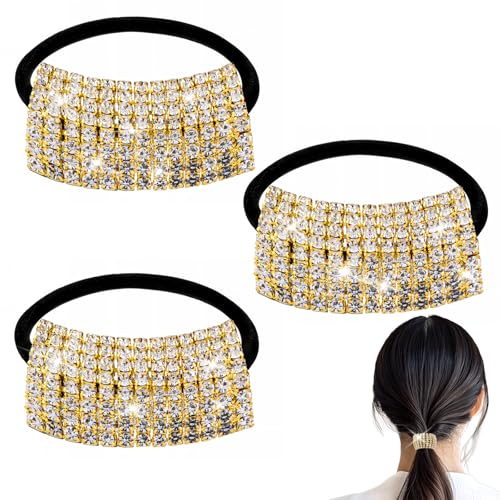 3 Pack Rhinestone Ponytail Holders for Women Girls - Sparkling Crystal Hair Ties