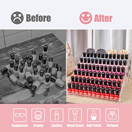 5-Tier Acrylic Nail Polish & Sunglasses Organizer - Tool-Free Display Shelf