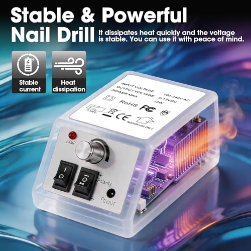 LAVAED Professional Electric Nail Drill Kit - Grey-White, Low Noise & Vibration, Includes Drill Bits & Sanding Bands