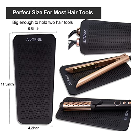 Silicone Heat Resistant Travel Mat Pouch for Hair Tools - Black | Fits Flat Iron, Curling Wand, Crimper