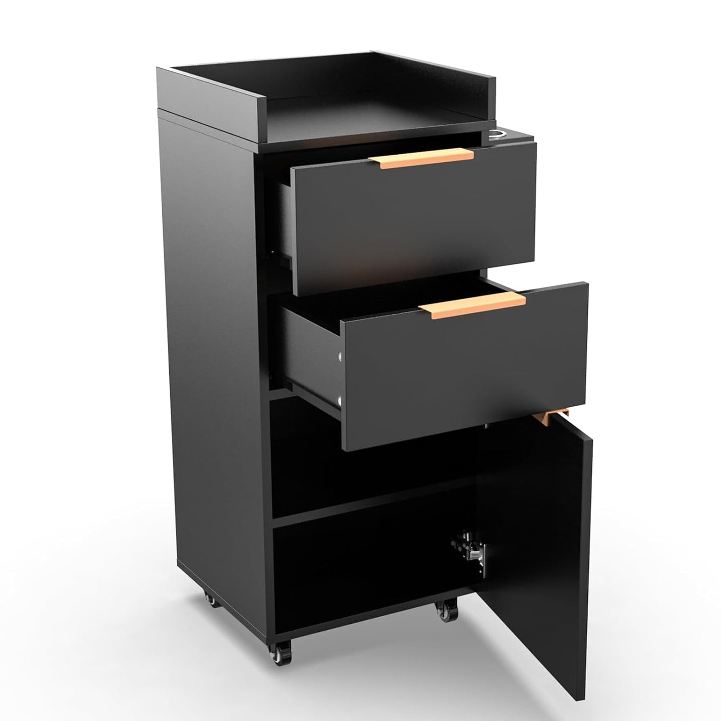 OmySalon Salon Trolley with Wheels - Portable Hair Stylist Cart with 2 Drawers & Storage Cabinet | White