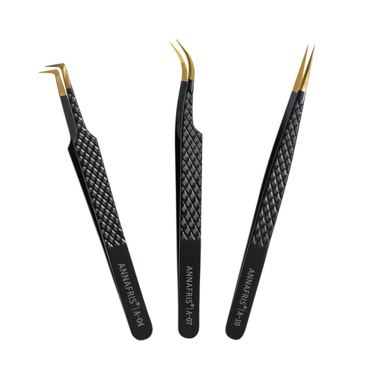 ANNAFRIS Lash Tweezers for Eyelash Extensions,Precision Fiber Tip for Volume Eyelash Extensions,Lash Extension Tweezers for Easy Application and Removal-A04+07+10