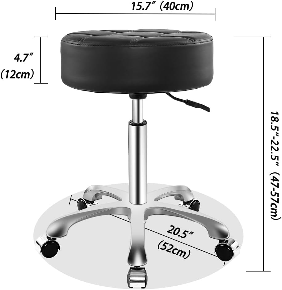 Rolling Stool with Wheels - Heavy-Duty Hydraulic Chair for Estheticians, Tattoo Artists | Black Cushion