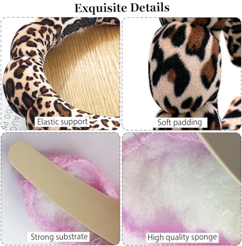 Dolebao Brown Leopard Spa Headbands for Face Washing & Skincare, Soft & Absorbent Makeup Hairbands