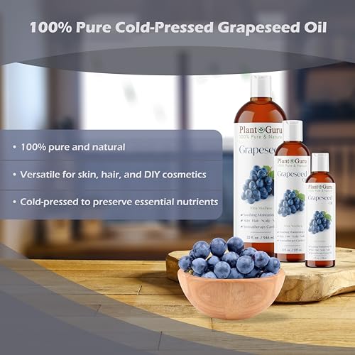 Plant Guru 100% Pure Cold Pressed Grapeseed Oil, 16 fl. oz. for Skin & Hair