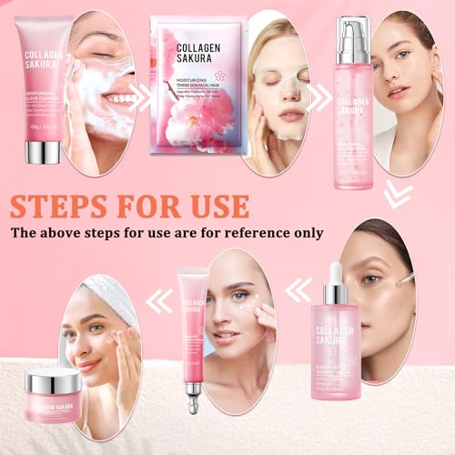 Sakura Skin Care Set - 8 Piece Moisturizing Facial Kit for Women