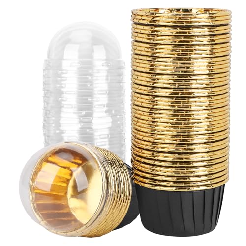 EUSOAR Mini Foil Ramekins with Lids - 3.5oz, 50pcs Aluminum Muffin Cups
