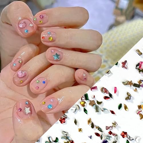 2000PCS Colorful Crystal Nail Art Charms - Heart, Star, Flower Gems
