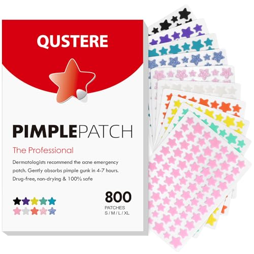 QUSTERE Pimple Patches for Face - 800 Count Hydrocolloid Acne Stickers in 10 Colors
