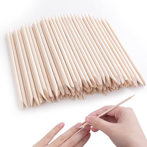 400 Pcs Orange Wood Cuticle Sticks 4.5 Inch for Nails - Dual-Ended Manicure
