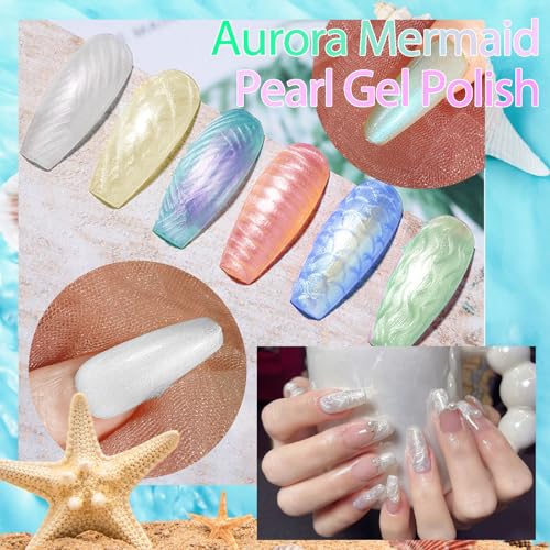 NAILGIL Pearl Gel Nail Polish Set - Mermaid Pearl Effect, Soak Off LED, 6 Colors - Peal Set