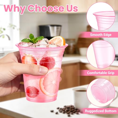 50 Pcs Clear Pink 12 oz Disposable Party Cups for Events
