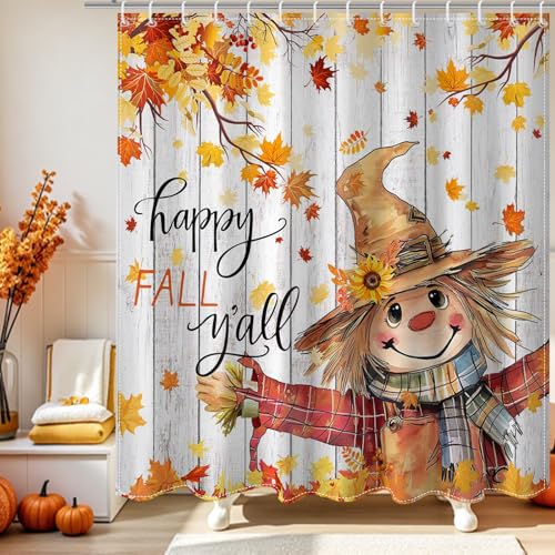 Mocsicka Happy Fall Shower Curtain - Cute Scarecrow Design, 72x72