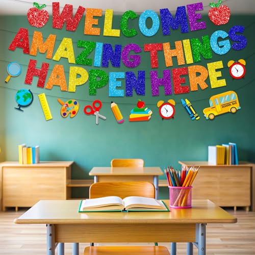 Welcome Banner for Classrooms - Amazing Things Happen Here Decor