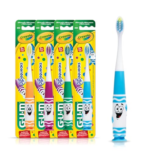 GUM Crayola Pip-Squeaks Kids Toothbrush Set, 4 Pack - Ultra-Soft