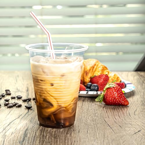 Amazon Basics 100 Count Disposable Striped Flex Straws - Assorted Colors, 7.5" Long