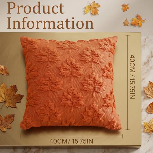 Set of 2 Orange Maple Leaf Pillow Covers 18"x18" for Fall Decor