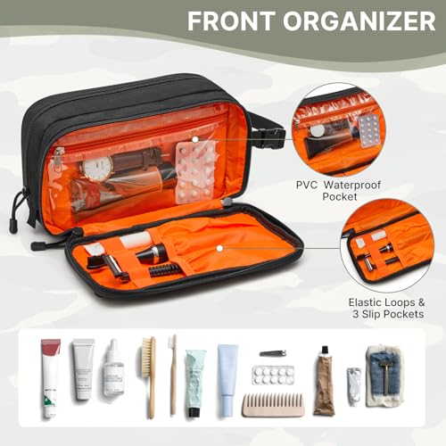 G4Free Black Waterproof Men’s Toiletry Travel Bag with Multiple Pockets