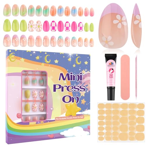 Kalolary 78 Pcs Kids Press-On Nails - Floral/3P Design Fake Nail Set